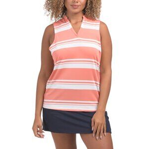PUMA GOLF Carnation Pink Cloudspun Valley Stripe Sleeveless Polo